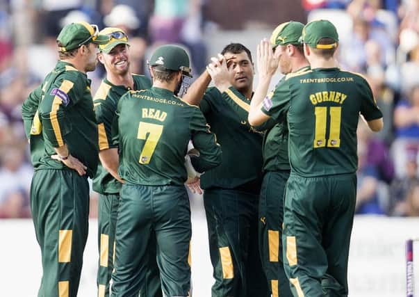 Notts Outlaws celebrate a wicket during their NatWest T20 Blast win over Northants at the County Ground last month