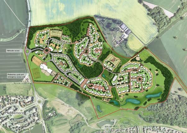 The illustrative masterplan for the new estate, with the proposed school site in the bottom left close to the A361