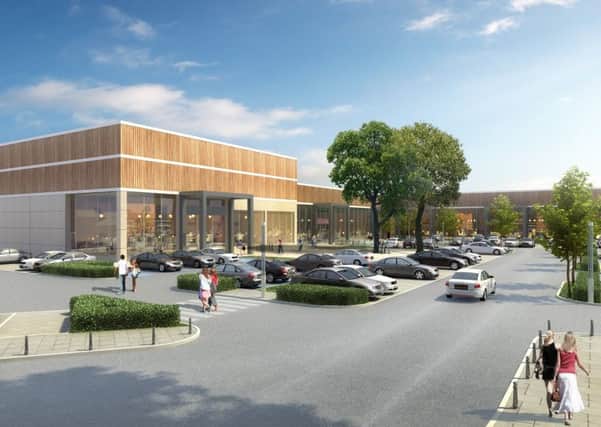 The main retail units. The site is planned for shops, a 'food-hall' style store, and fast food restaurant with drive-throug. Further up the site towards Warwick Street are plans for a hotel, family restaurant and retirement home.