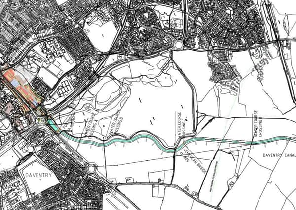 The proposed canal arm. Daventry town centre is to the left.