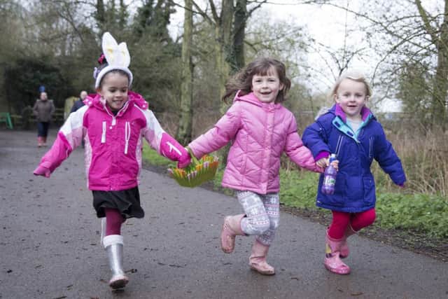 Daventry Country Park Easter fun day - Bonnet parade and eggsplorer trail ending in egg hunt
L-R Sienna Thomas, Millie Burton and Isabelle Mason NNL-160329-090716009