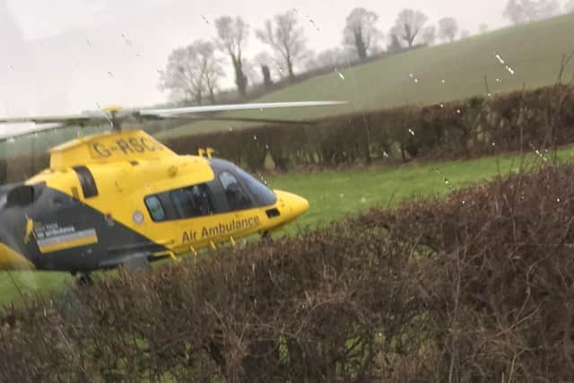 The air ambulance at the scene yesterday.