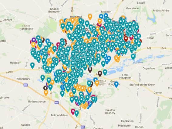 Reported crimes mapped across Northampton for one month