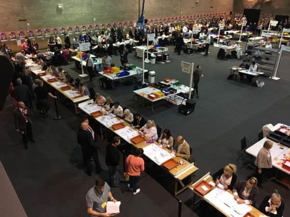 The votes being counted at Kettering Conference Centre.
