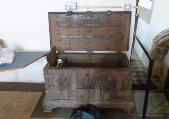 The strong box in the vestry that was broken into to get to the safe