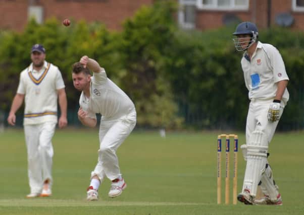 Ben Parker bowls for Rushton in their win over ONs at Billing Road (Pictures: Dave Ikin)