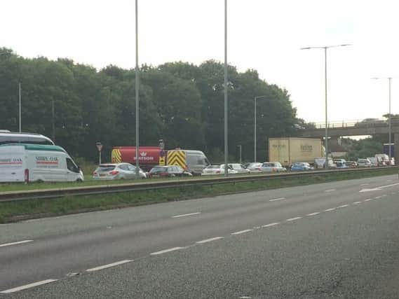 Traffic on the A45 eastbound after a crash on the M45