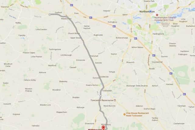 The cart was driven roughly 15 miles from Whittlebury Hall to Weedon
